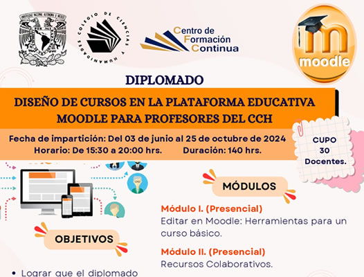 Convocatoria Diplomado Diseño de cursos en la plataforma educativa Moodle para profesores del CCH